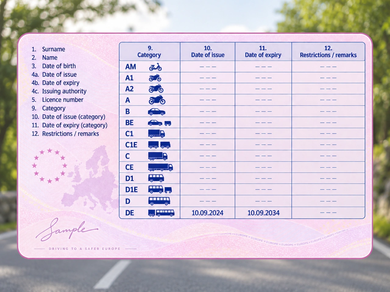 Which vehicle combination is covered by driving licence DE?
