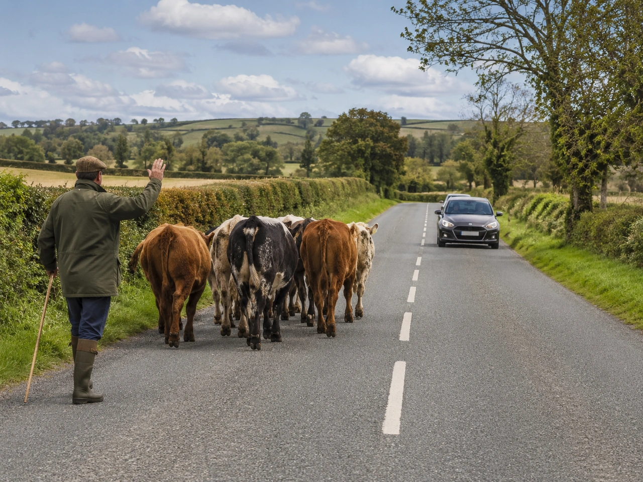 What should you do when livestock are on the road?