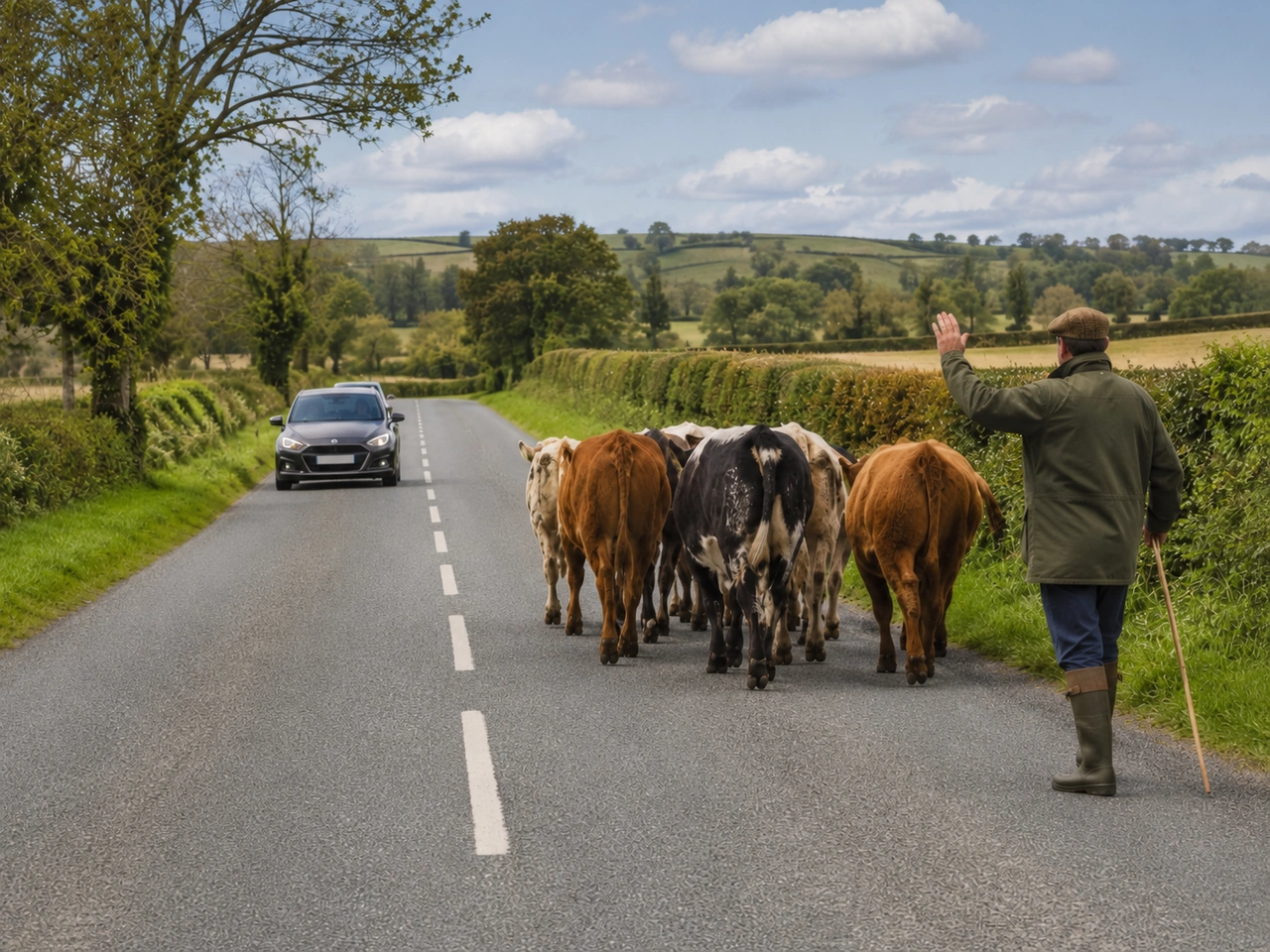What should you do when livestock are on the road?