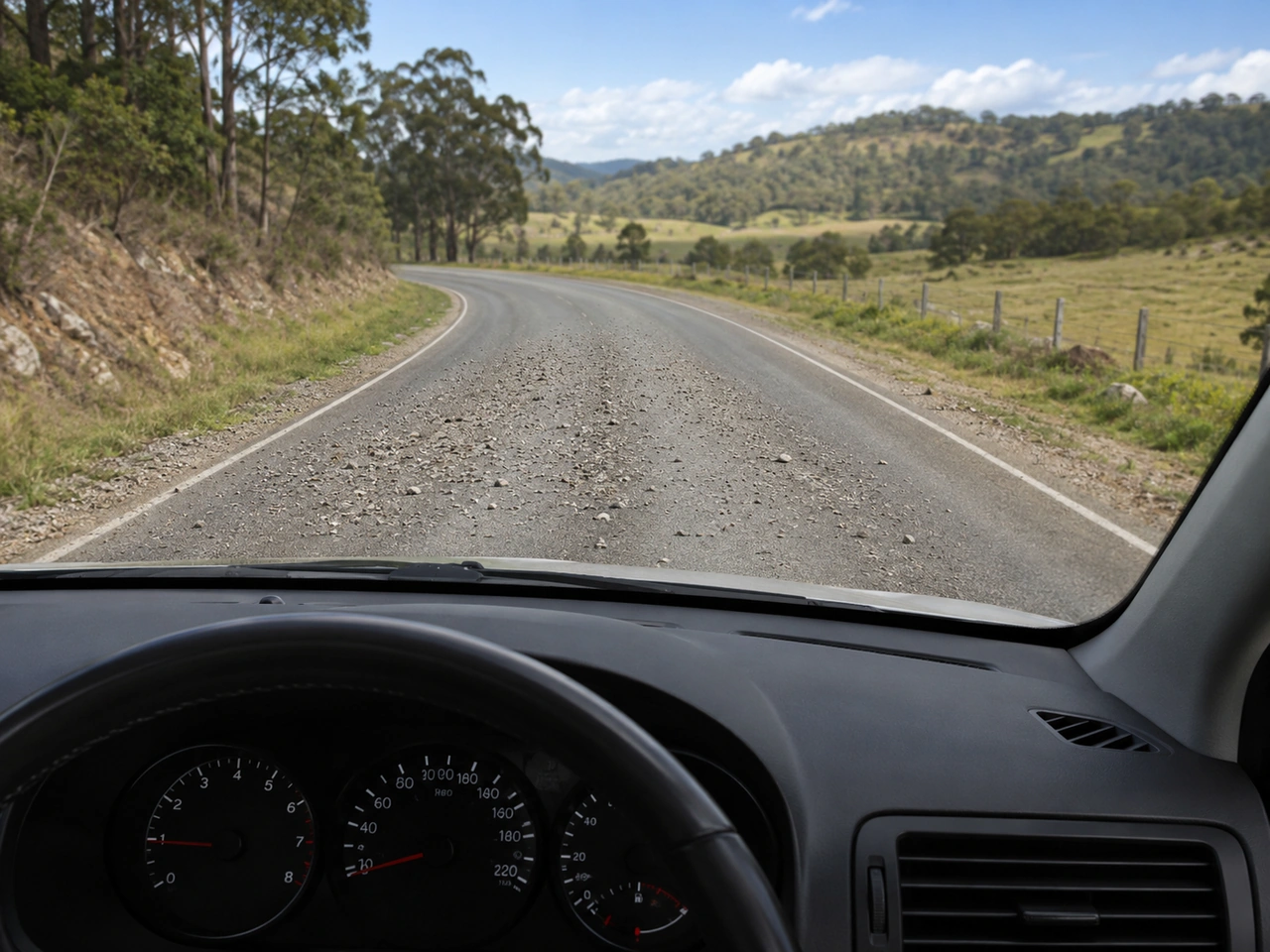 What should you do if you see loose gravel on the road?