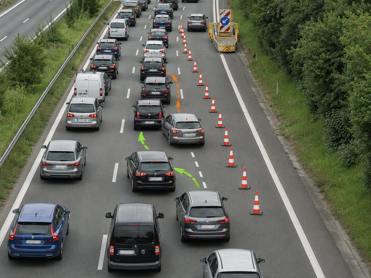When should you merge if your lane ends during heavily congested traffic?