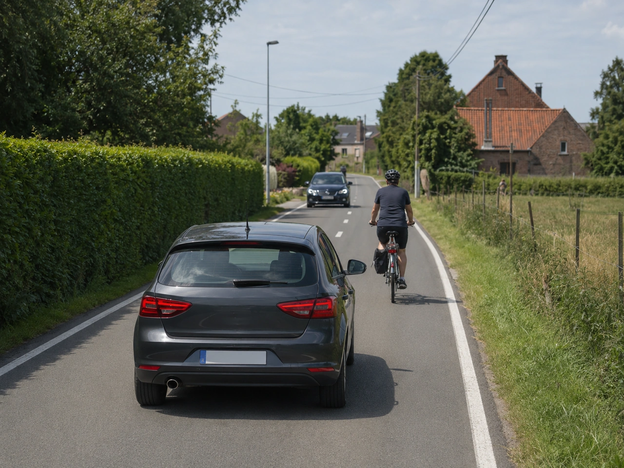 What minimum distance should a driver leave when passing a cyclist in Belgium?