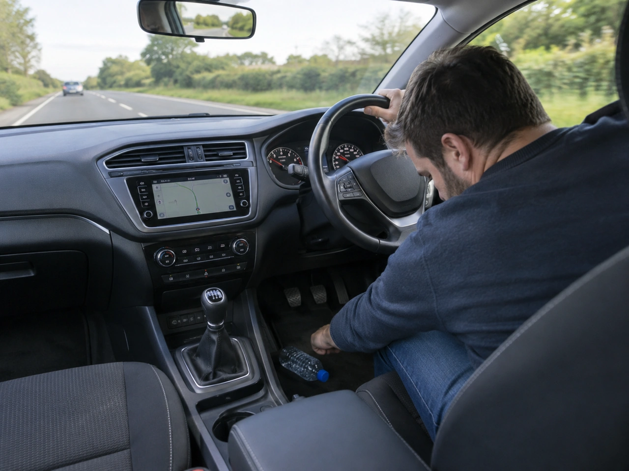 What should you do if an object falls into the driver's footwell while driving?