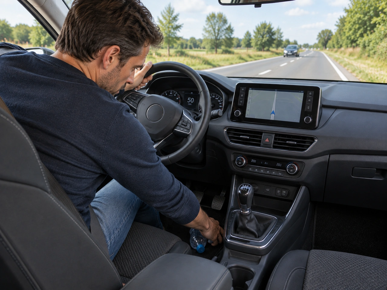 What should you do if an object falls into the driver's footwell while driving?