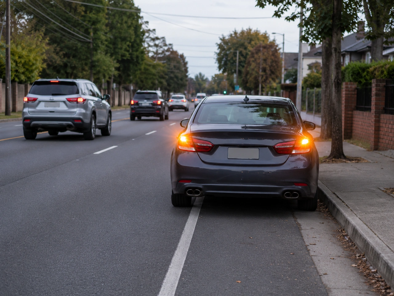 You may park anywhere as long as you leave your hazard lights on.