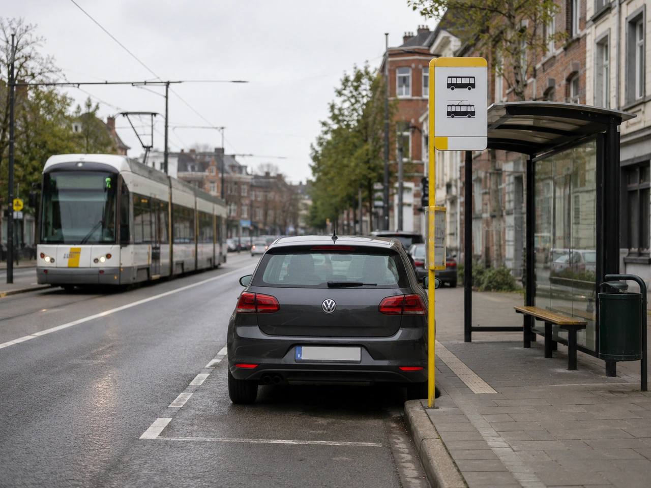 How close may you normally park to a sign marking a bus, trolleybus, or tram stop?