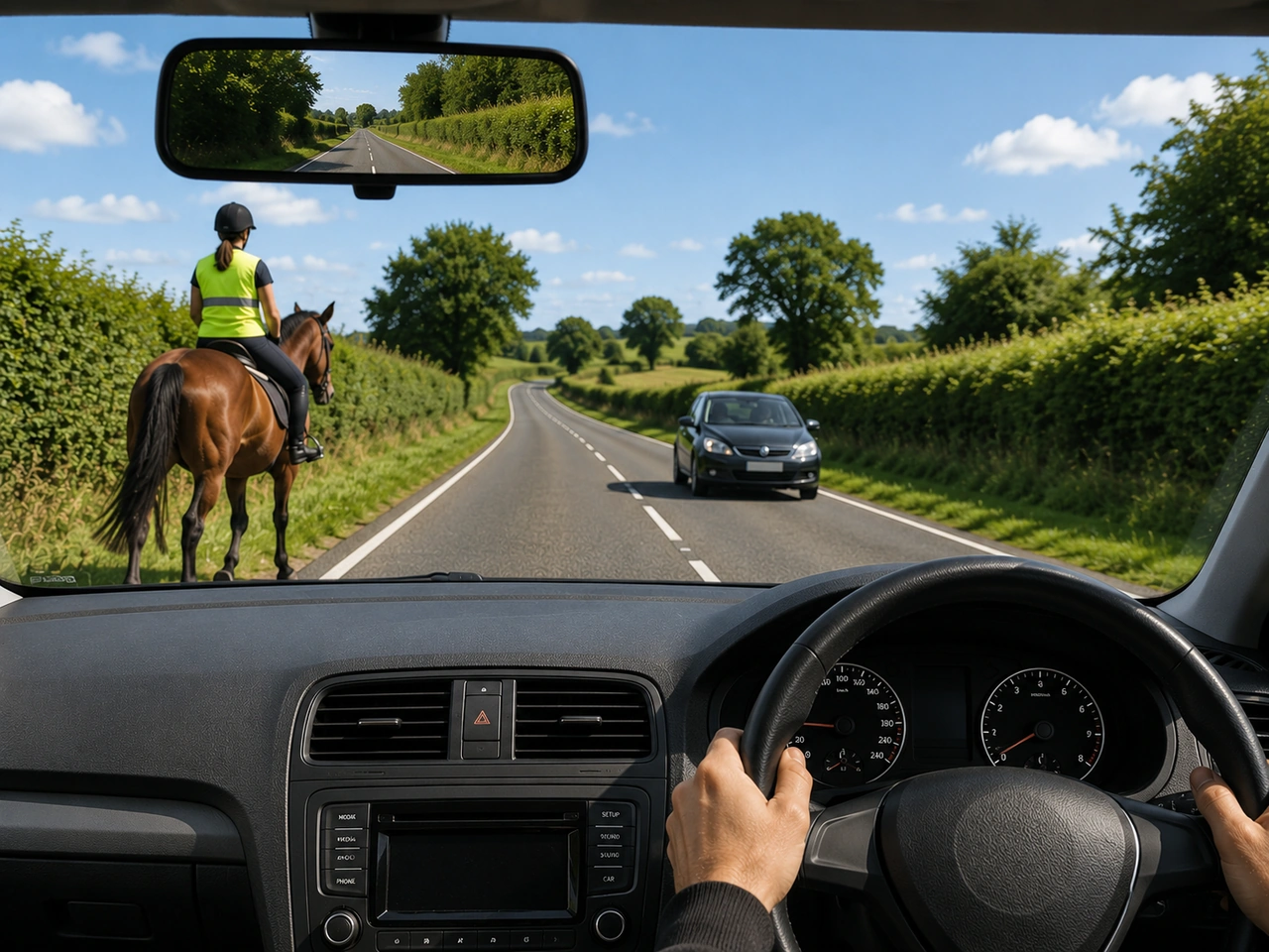 What should you do when passing a horse rider?