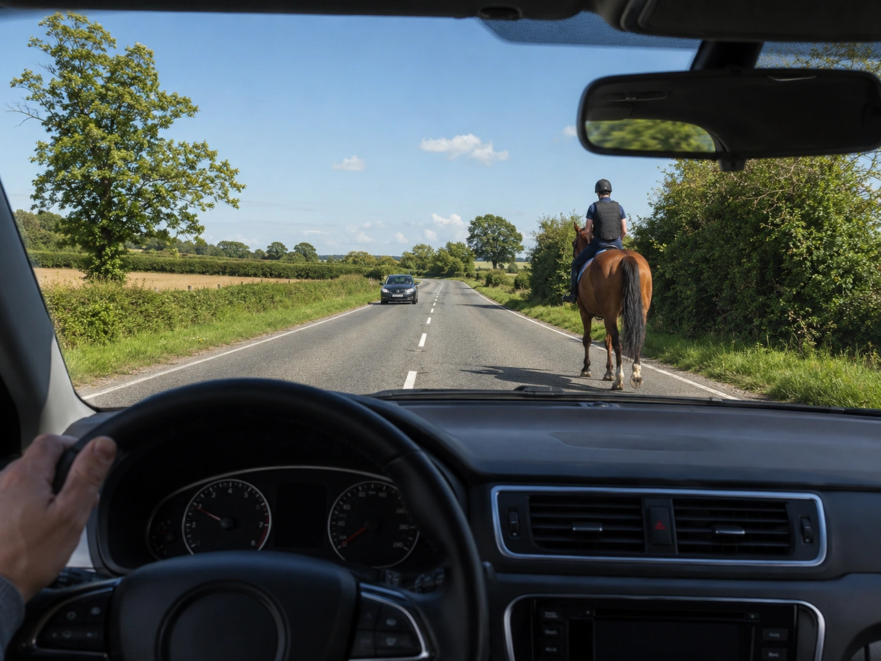 What should you do when passing a horse rider?