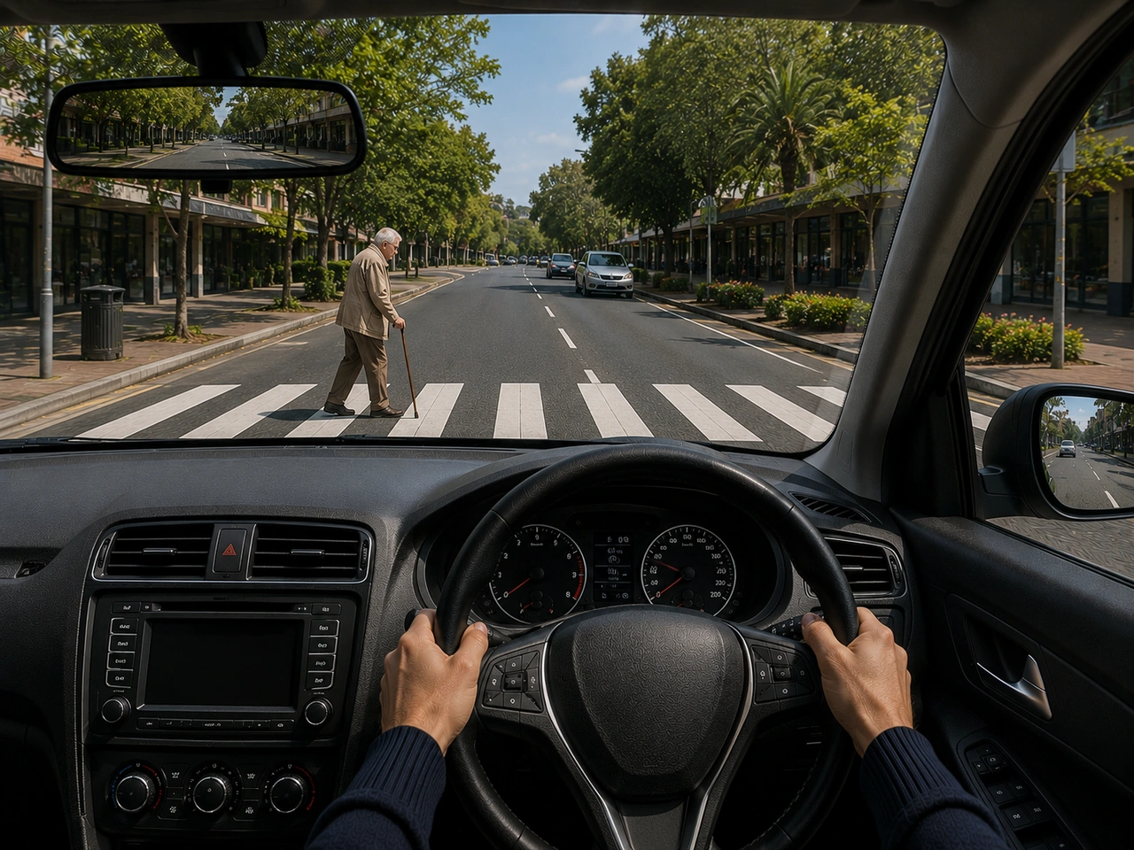 What should you do if a pedestrian is crossing slowly?