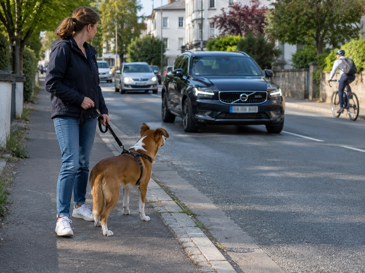 Why should you keep a dog on a leash near traffic?