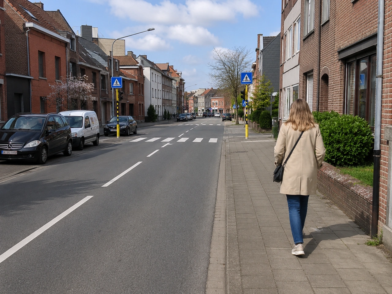 When must a pedestrian use a nearby pedestrian crossing in Belgium?