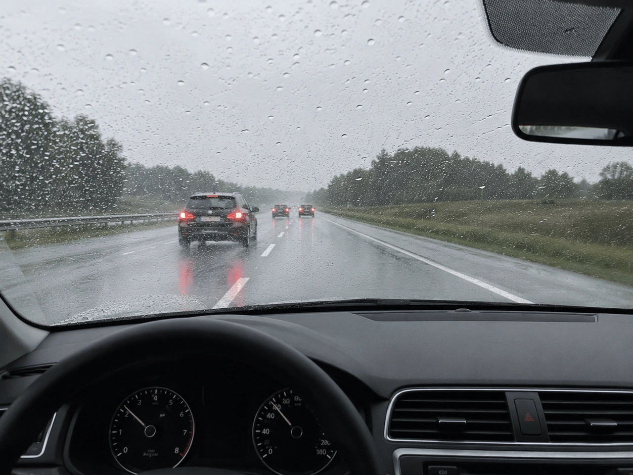 Rain can reduce tyre grip and increase stopping distance.
