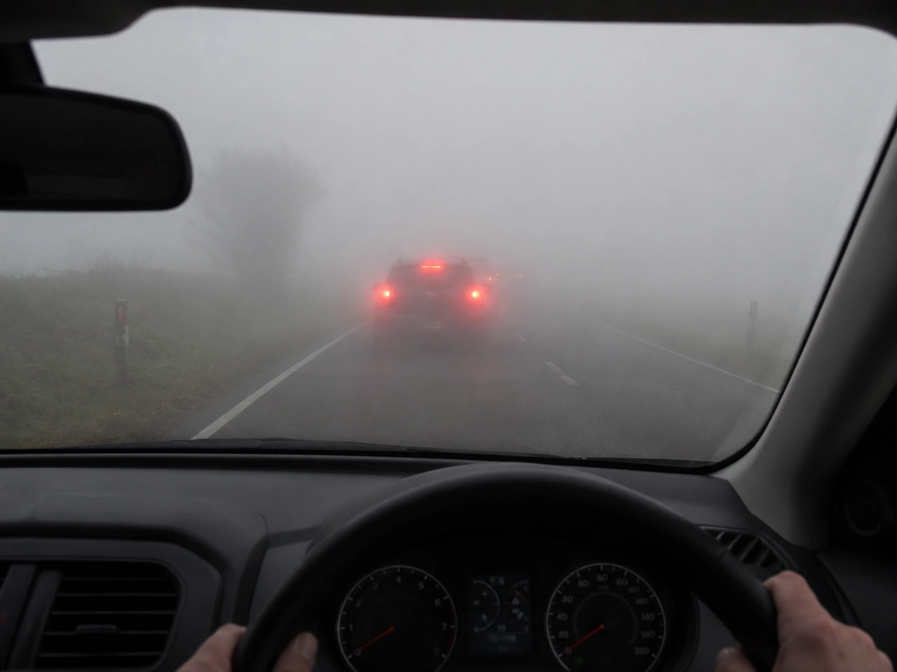 Why should you reduce speed in fog?