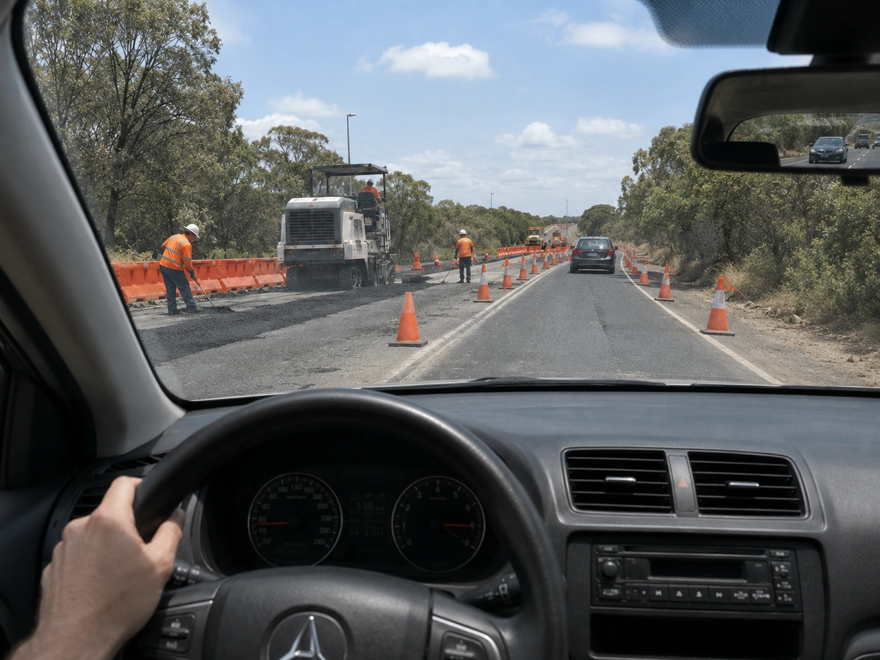 ¿Por qué debe reducir la velocidad al acercarse a unas obras?
