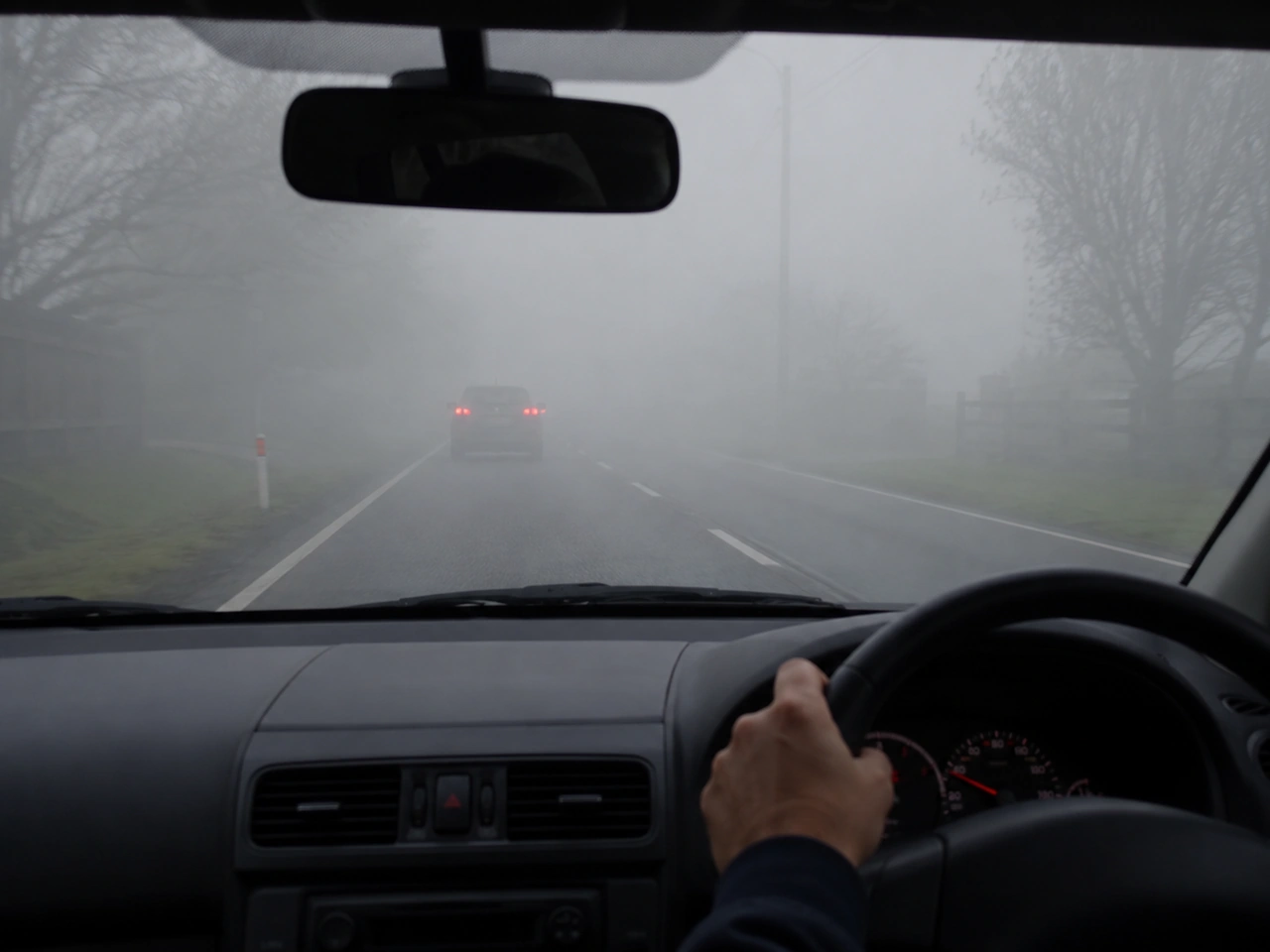 What should you do if visibility is reduced by fog?