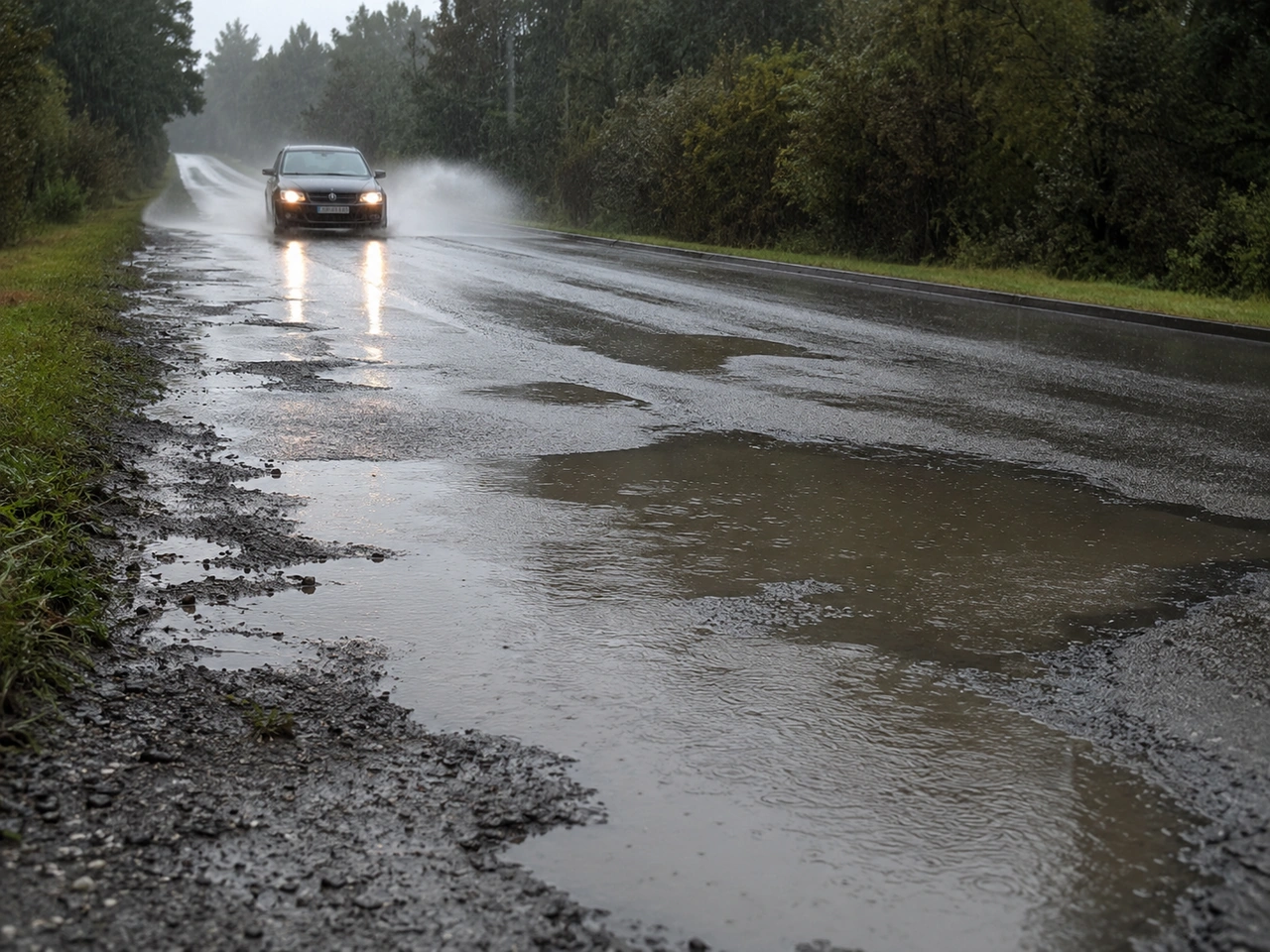 Which roads are most likely to cause aquaplaning?