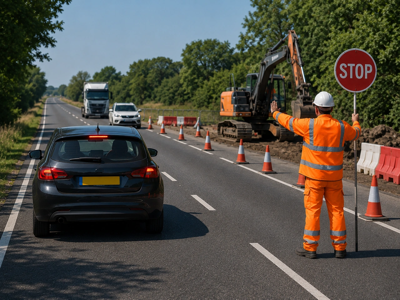 What should you do when a road worker directs traffic?