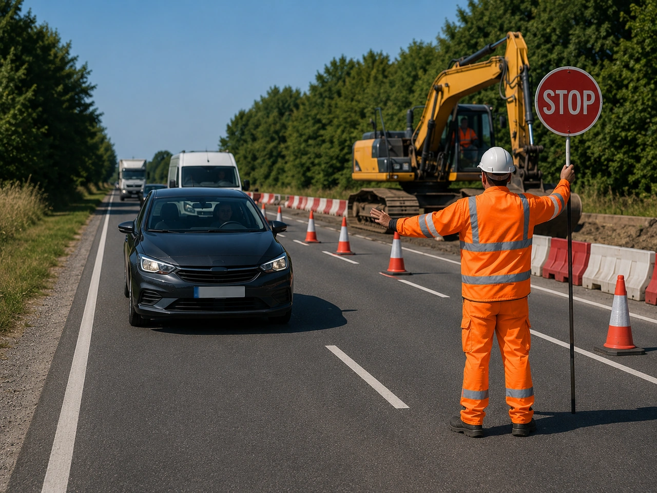 What should you do when a road worker directs traffic?