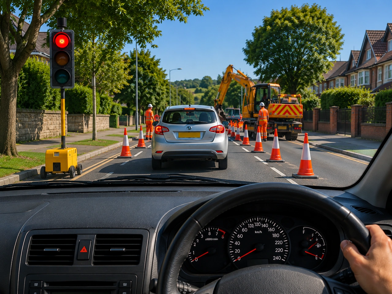 What should you do when roadworks are ahead?