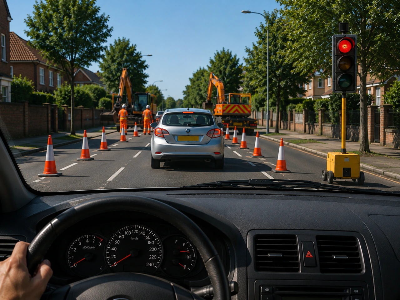 What should you do when roadworks are ahead?