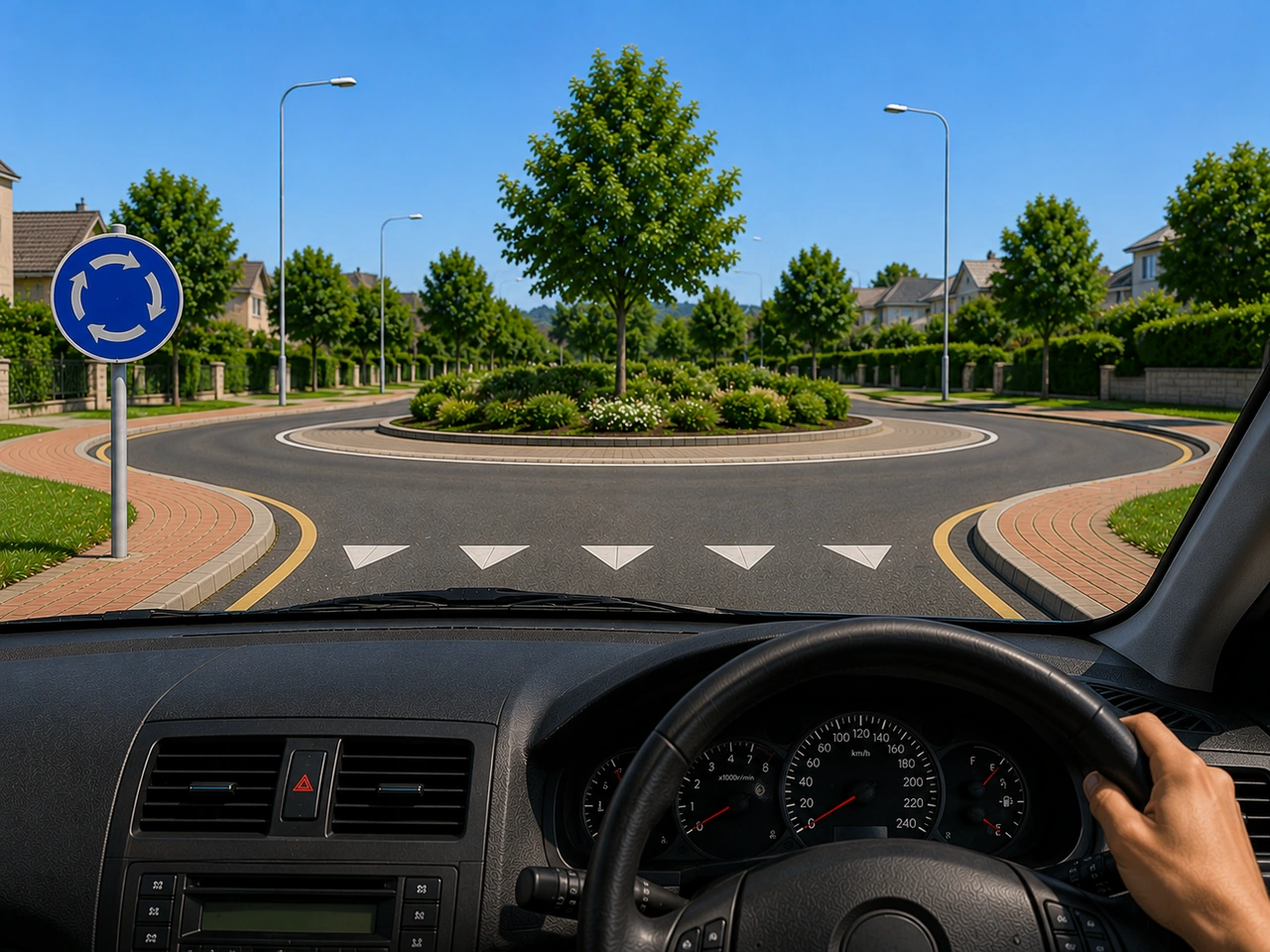 What should you do before entering a roundabout?