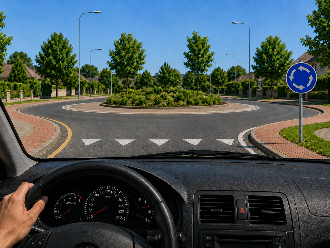 What should you do before entering a roundabout?