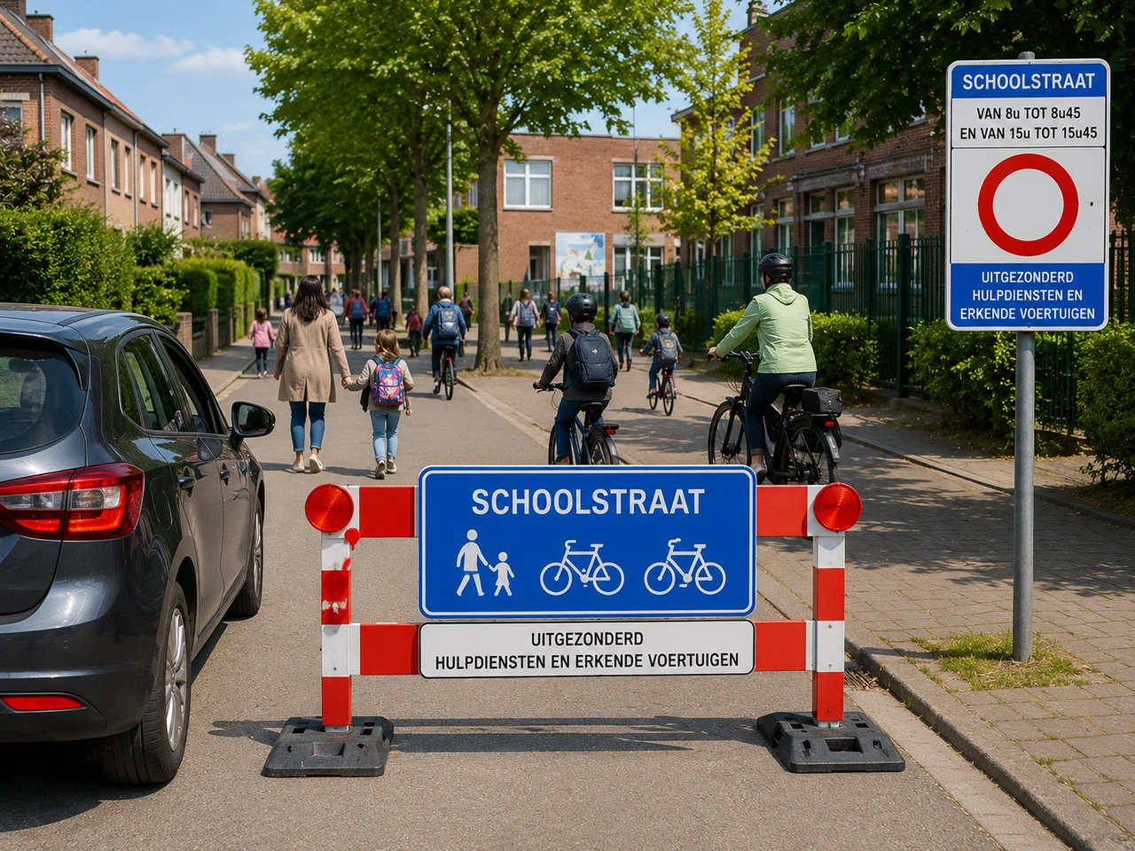 Who may normally use a Belgian school street while its restriction is active?