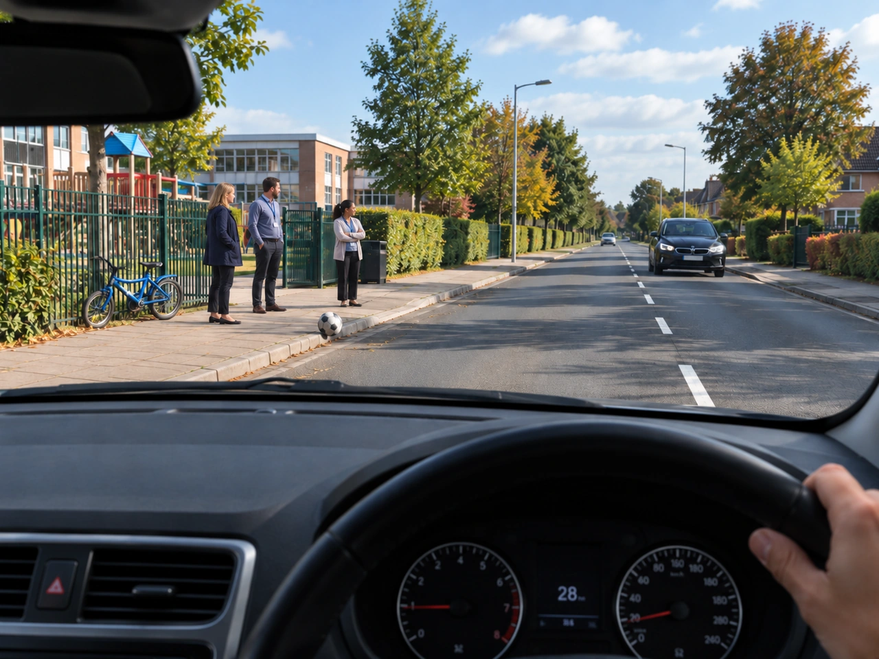 Why should you slow down near schools or playgrounds?