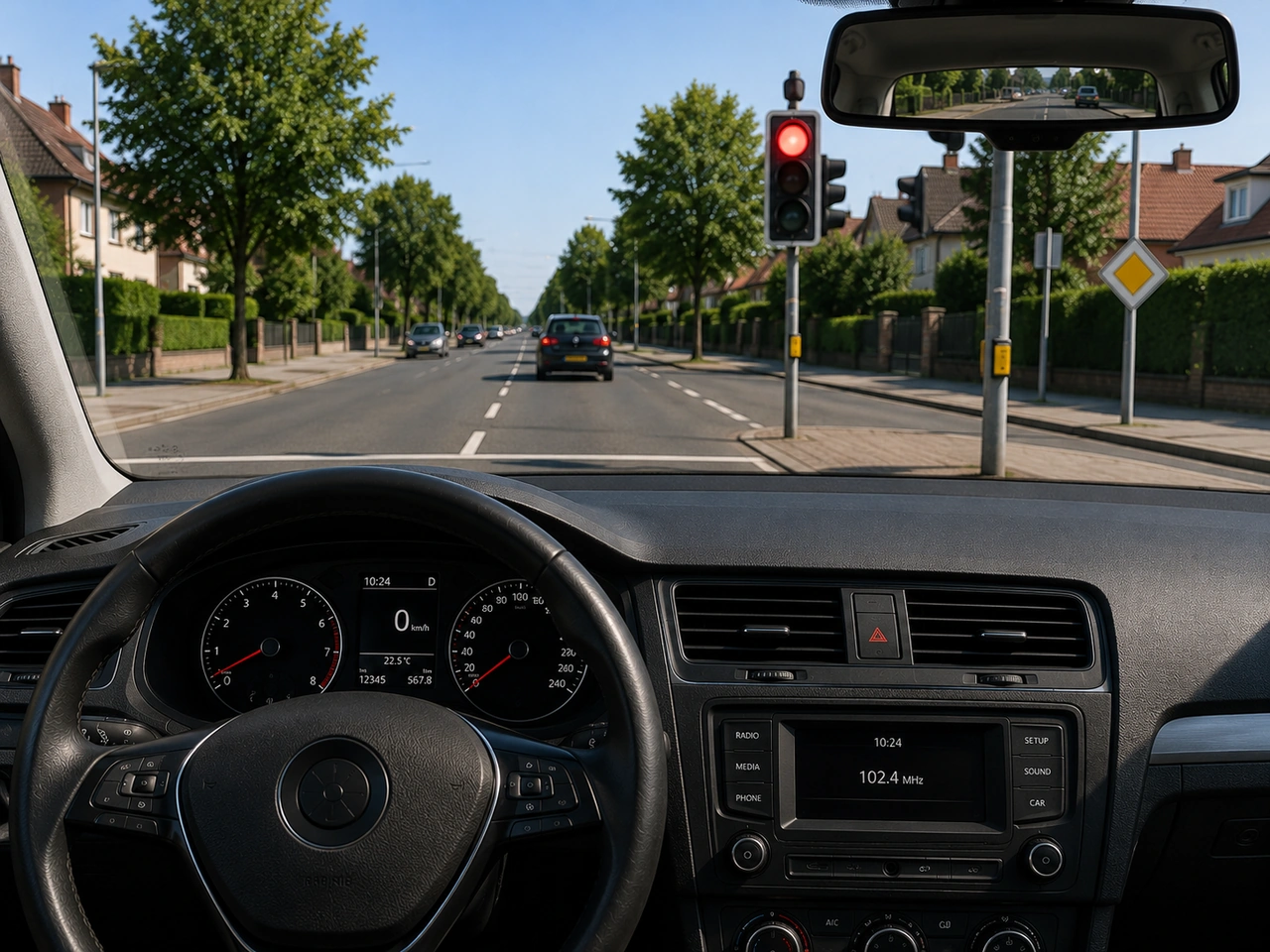 You must stop at a red traffic light.