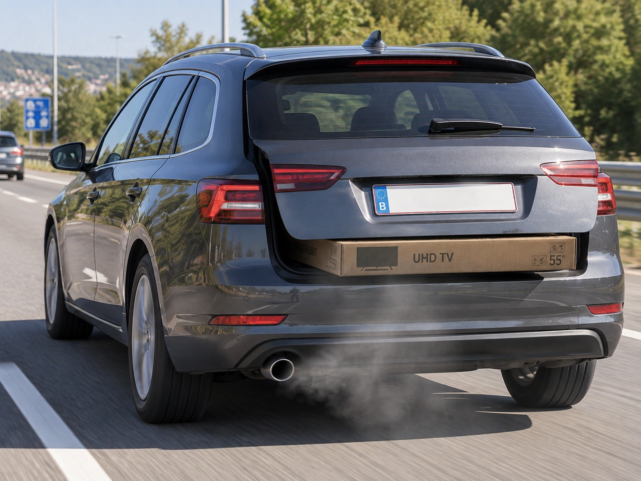 What is a danger of driving a petrol or diesel vehicle with the boot or tailgate open?