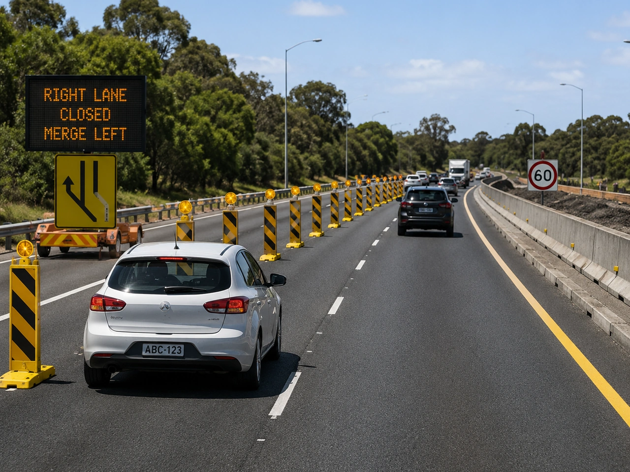 What should you do when approaching a temporary lane closure?