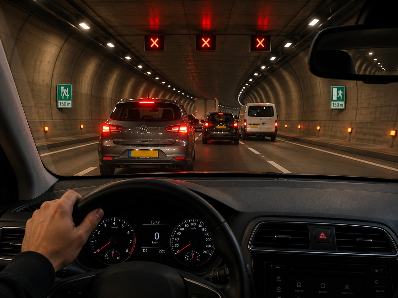 What should you do if traffic stops inside a tunnel?