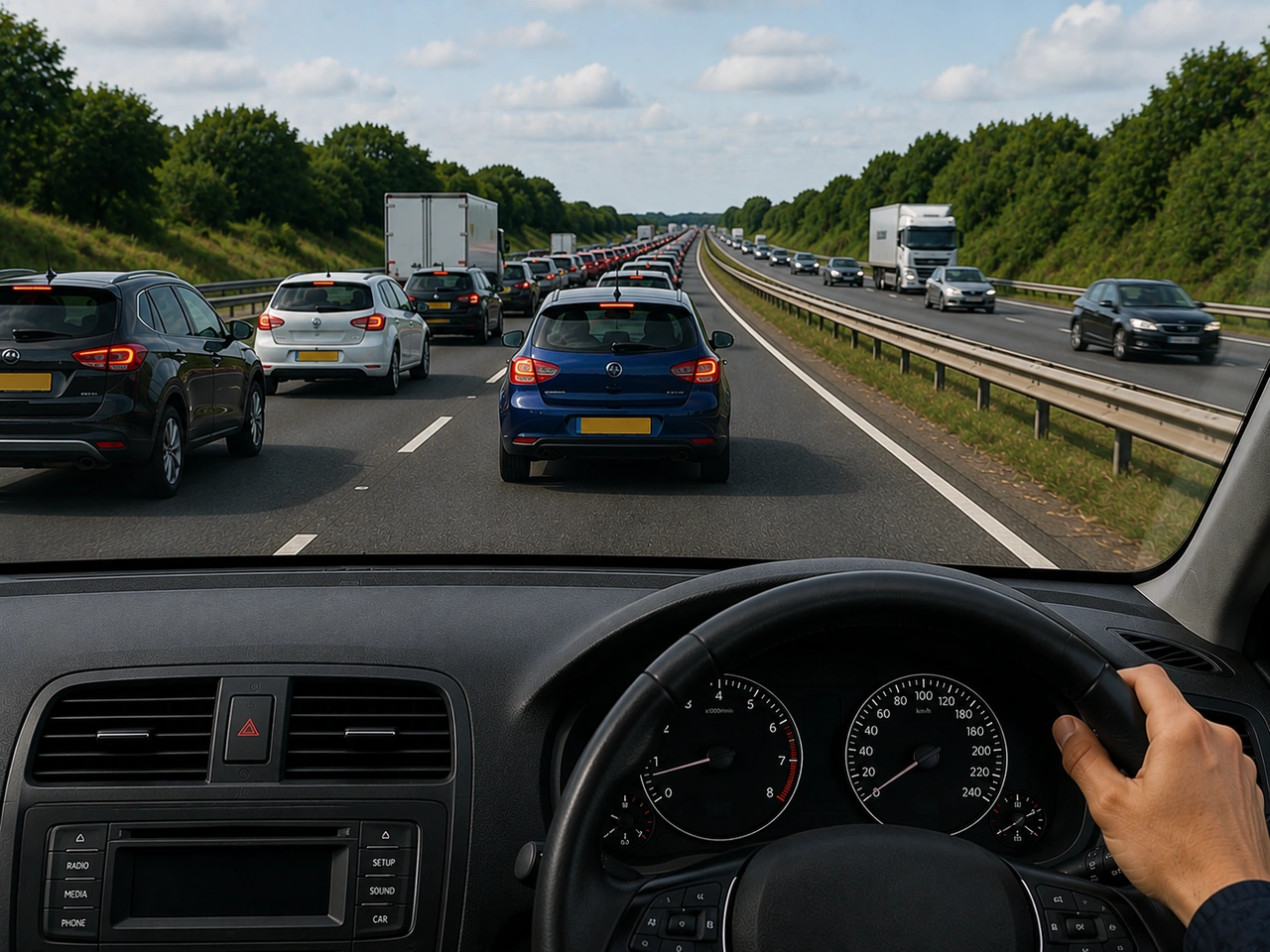 What should you do if traffic suddenly slows on a motorway?