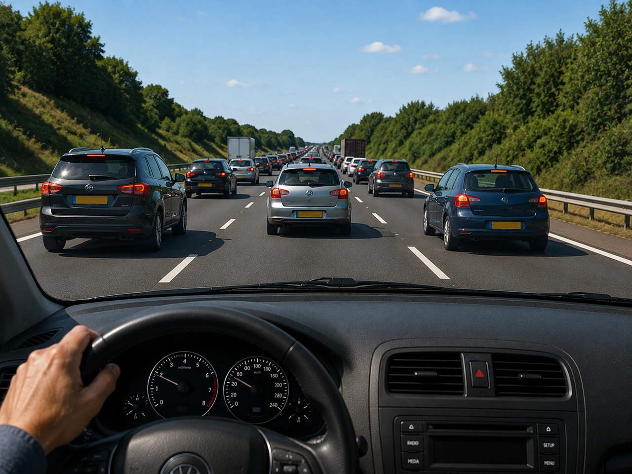 What should you do if traffic suddenly slows on a motorway?