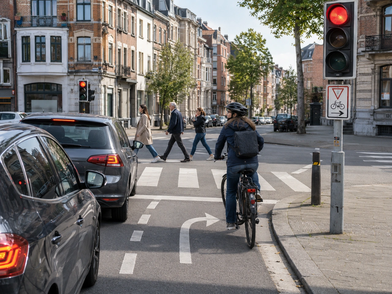 O que podem fazer ciclistas e condutores de speed pedelecs neste semáforo vermelho?