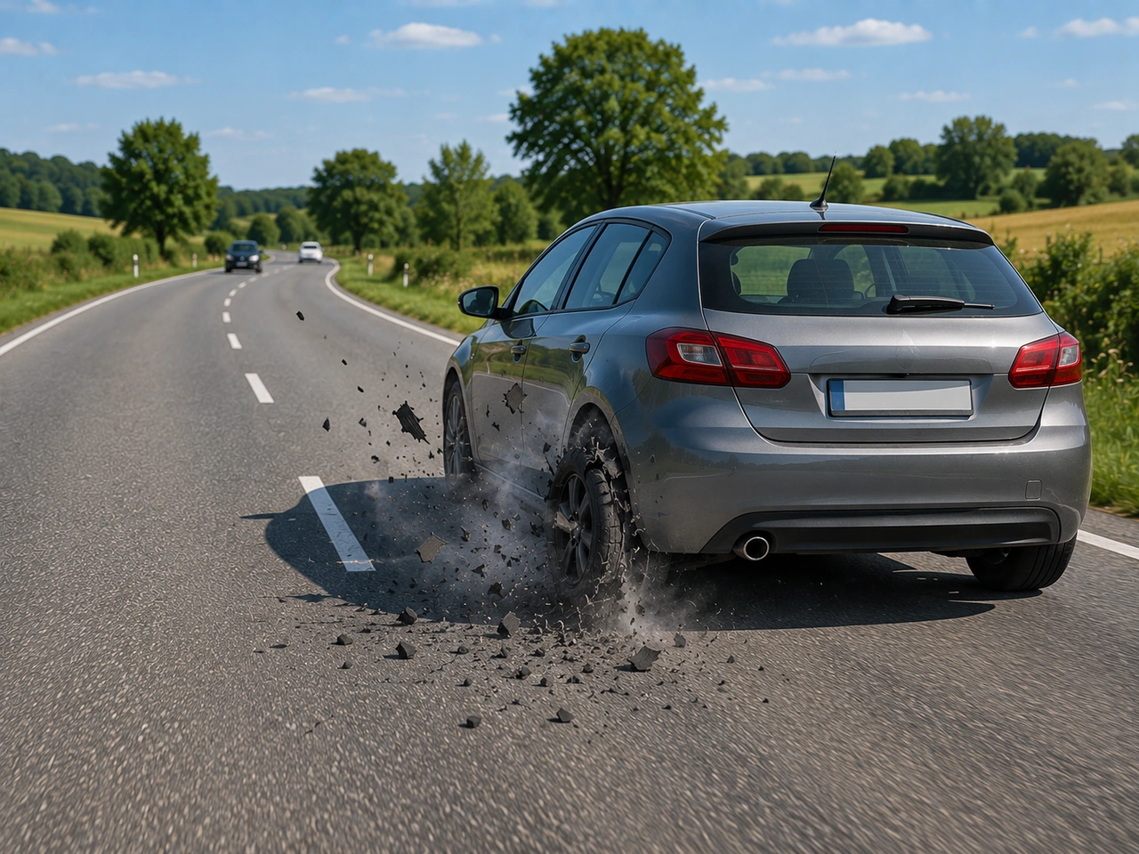 What should you do if one of your tyres suddenly bursts while driving?