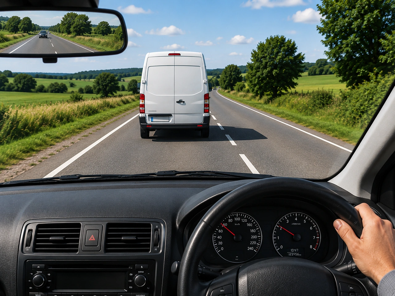 What is the main risk when following a vehicle with limited rear visibility?