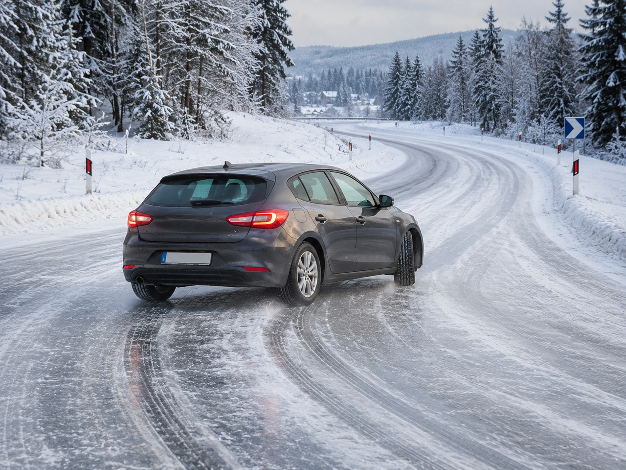 What should you do if your vehicle begins to skid on ice?
