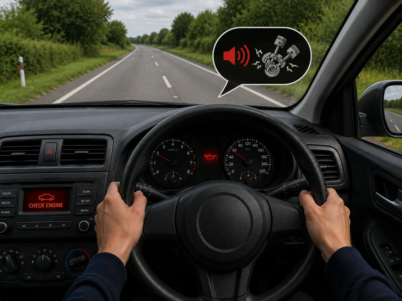 What should you do if a red warning light appears with an unusual noise?