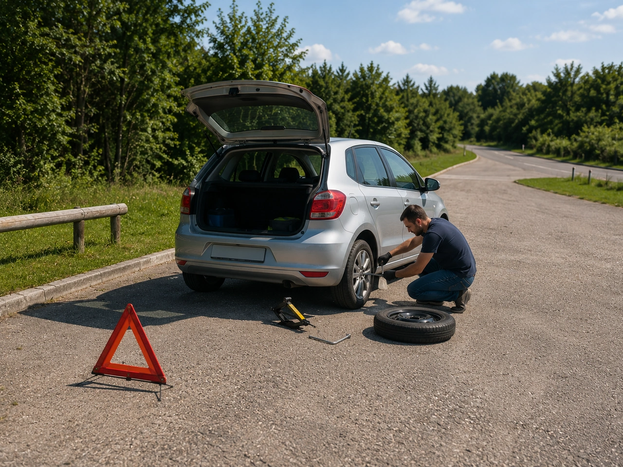 Where should you change a wheel after a puncture?