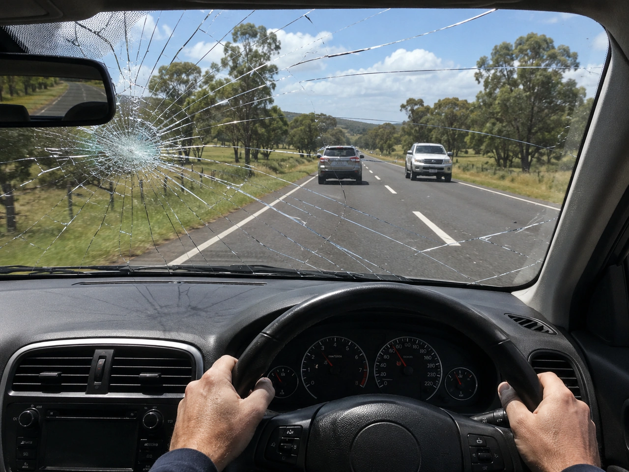What should you do if the windscreen becomes damaged while driving?