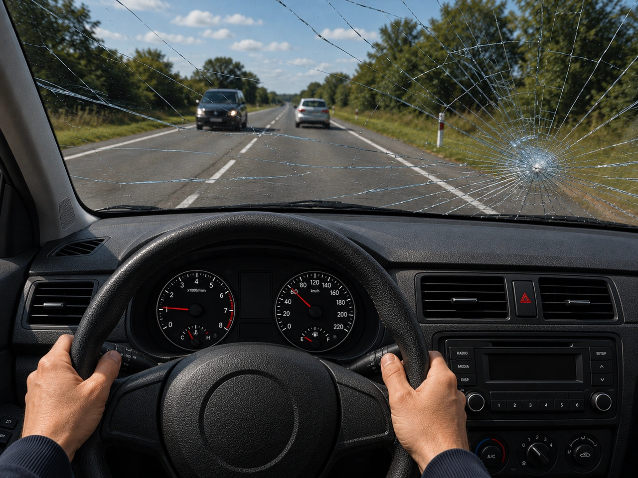 What should you do if the windscreen becomes damaged while driving?