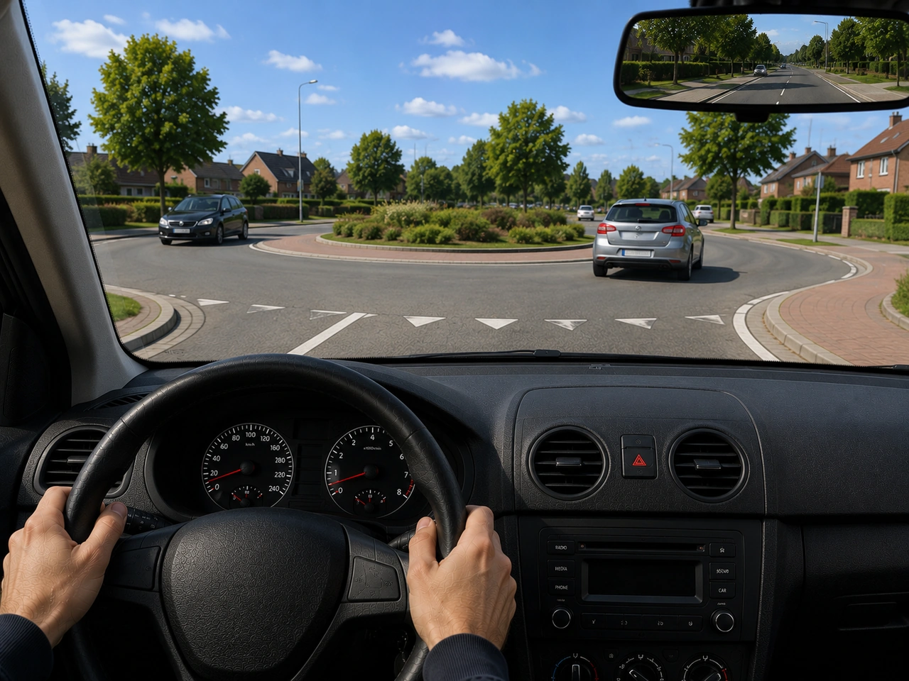 What should you do when entering a roundabout?