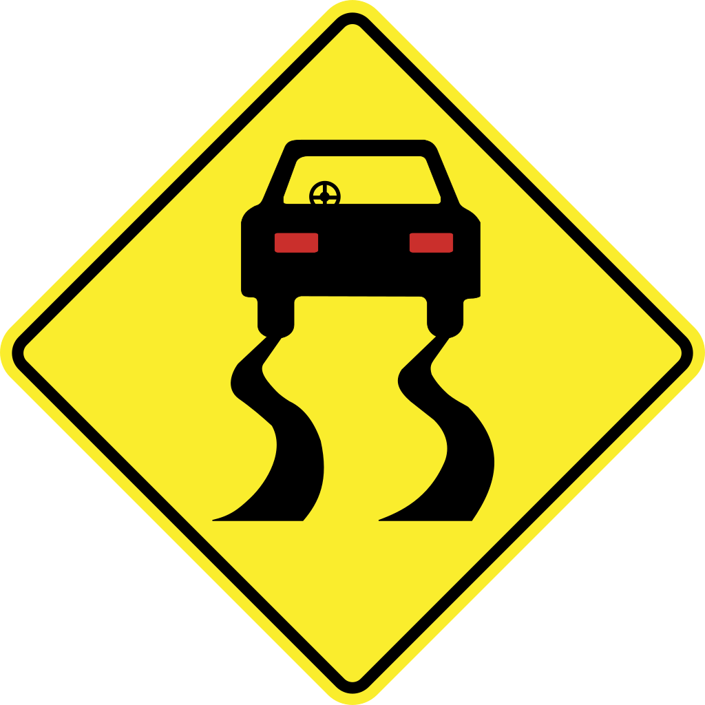 Avertissement pour une chaussée glissante.