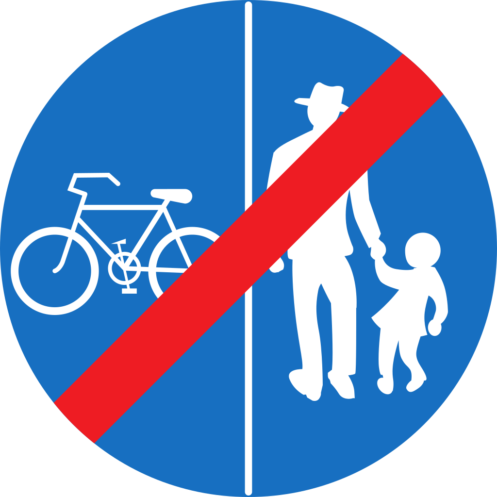 Einde van het gescheiden voet- en fietspad.