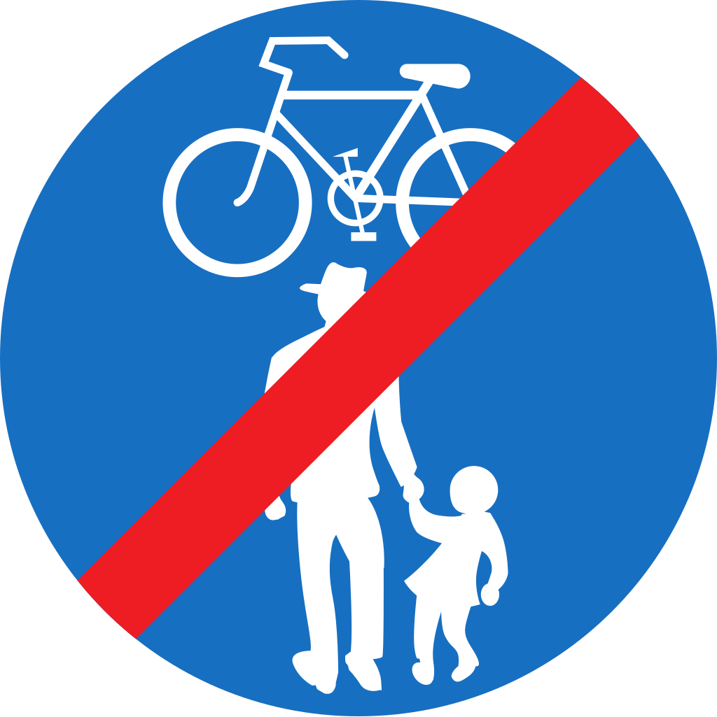 Einde van het gedeelde voet- en fietspad.