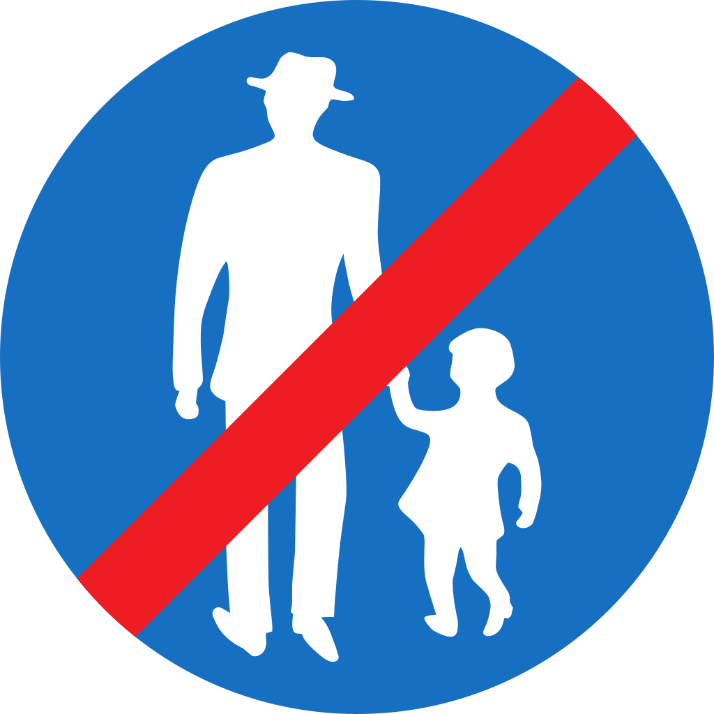 Einde van verplicht pad voor voetgangers.