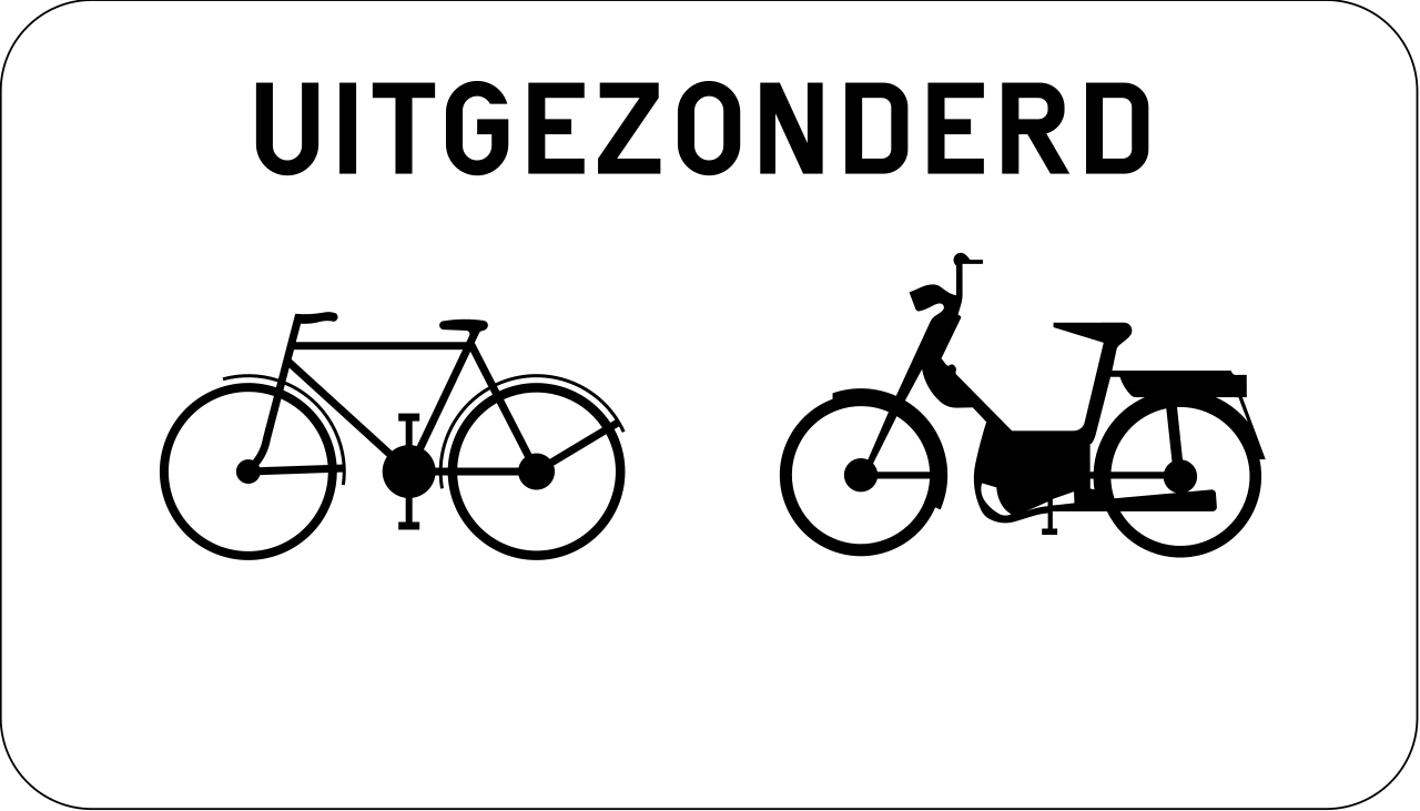 Fietsers en bromfietsen toegestaan.