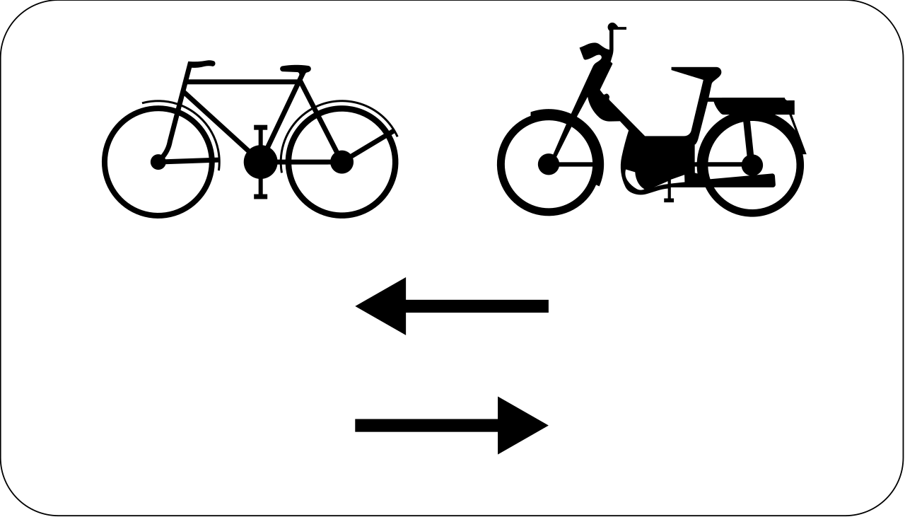 Fietsers en bromfietsen uit beide richtingen.