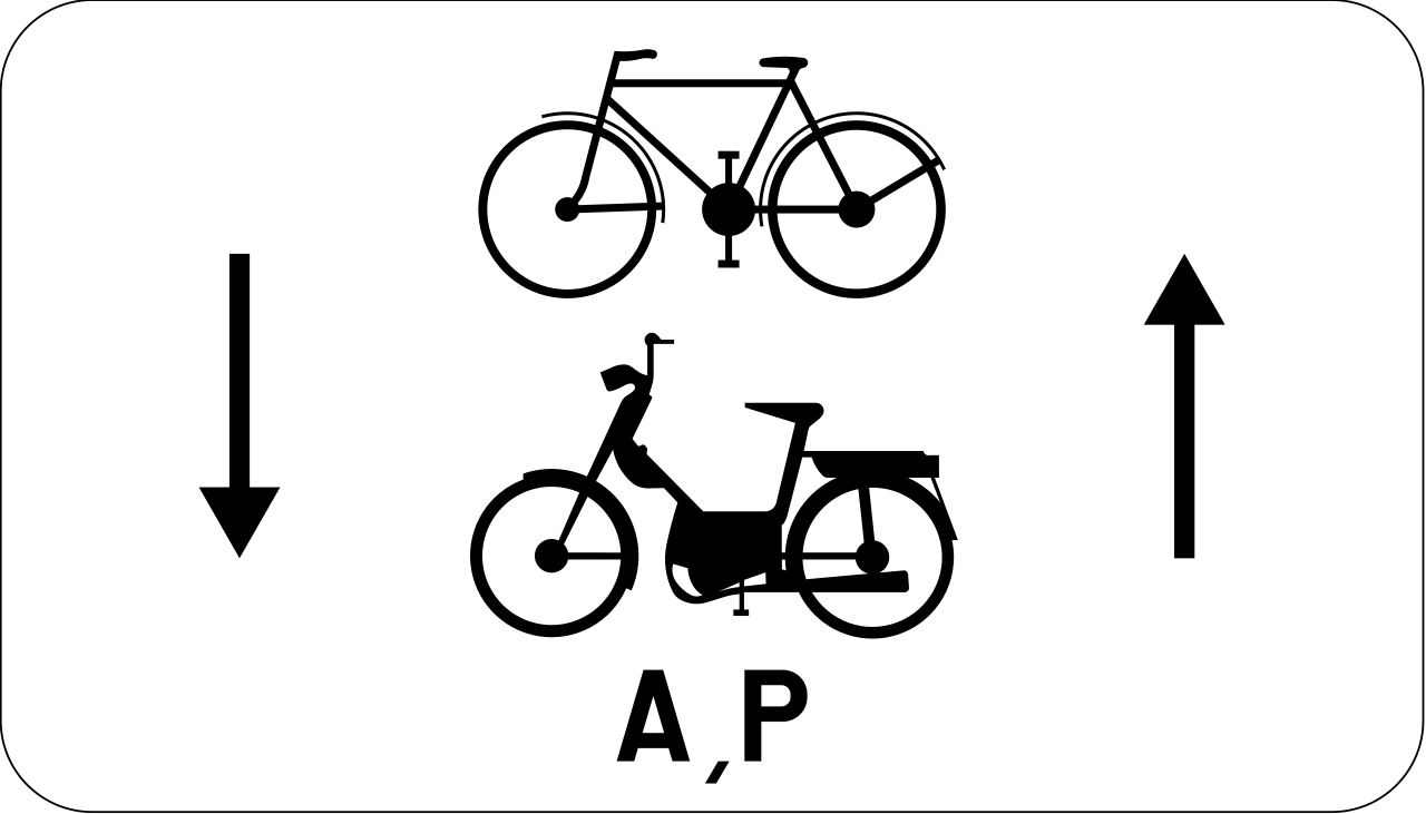 Fietsers en bromfietsen klasse A en P in beide richtingen.